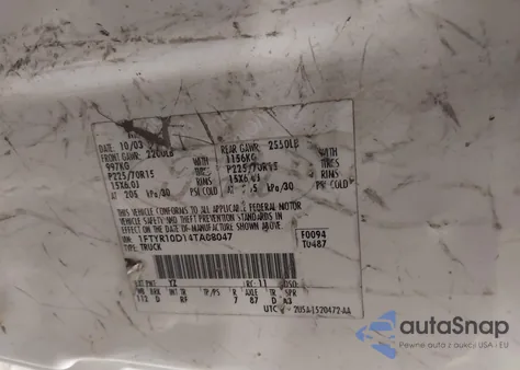 2004 Ford Ranger Xl/Xlt z USA, uszkodzony, nr VIN 1FTYR10D14TA08047